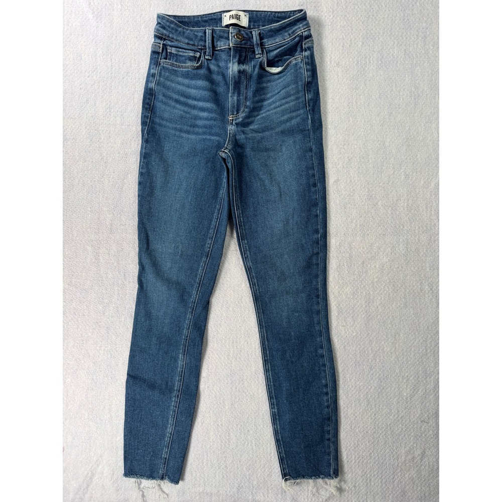 Paige Margot Ankle Jeans Womens 24 High Rise Skinny Raw Hem Medium Wash Denim